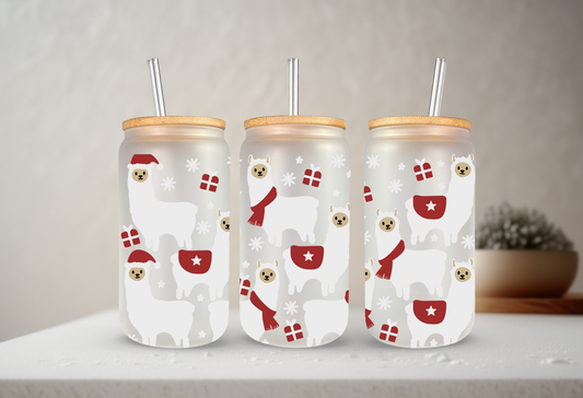 Festive Llamas | VINYL | 20 oz Libbey Can Glass with Bamboo Lid & Straw