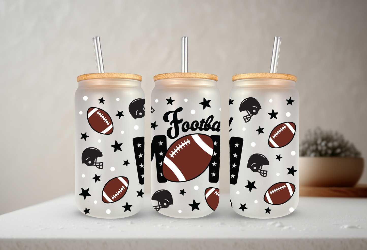 Football Mom | VINYL | 20 oz Libbey Can Glass with Bamboo Lid & Straw