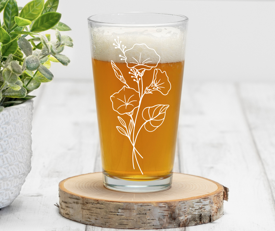 Flowers | Birth Flowers | ENGRAVED | 16 oz Pint Glass