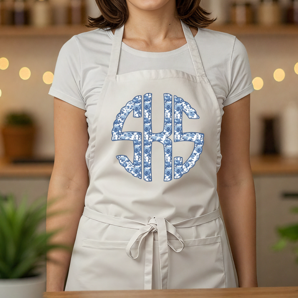 Blue Chinoiserie Monogram | Apron with Pocket