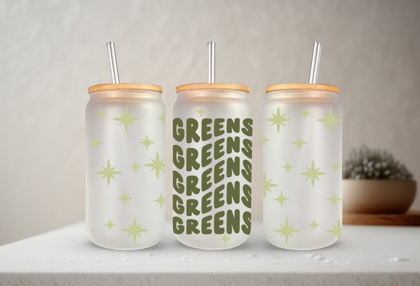 Greens | VINYL | 20 oz Libbey Can Glass with Bamboo Lid & Straw