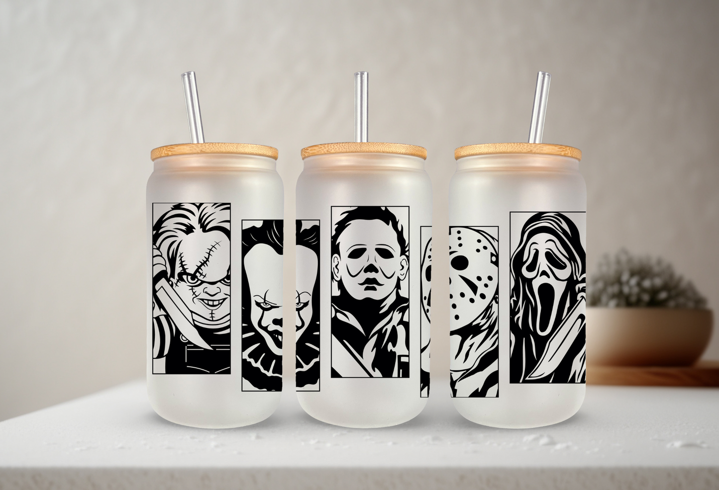 Horror Movies | VINYL | 20 oz Libbey Can Glass with Bamboo Lid & Straw