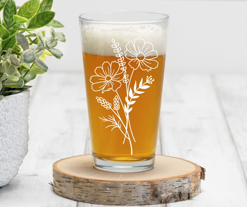 Flowers | Birth Flowers | ENGRAVED | 16 oz Pint Glass