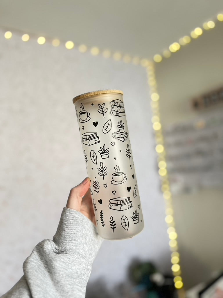 Books & Coffee | UVDTF | 25oz Skinny Glass Tumbler