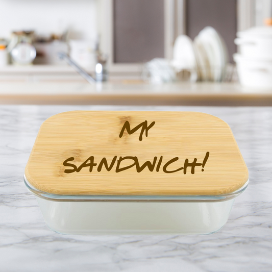 My Sandwich! | ENGRAVED | 36oz Glass Food Storage Container with Bamboo Lid