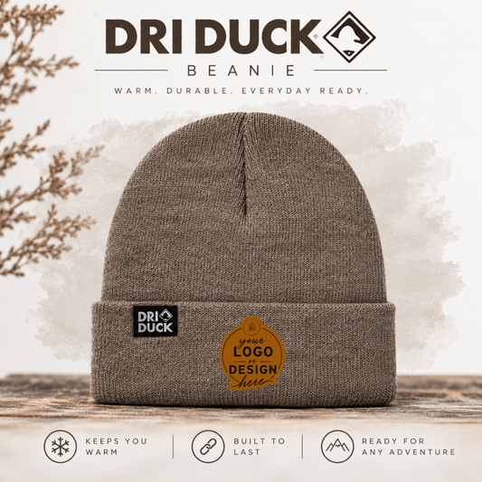 CUSTOM LOGO | Beanie with Laser Engraved Leather Patch [DRI DUCK]
