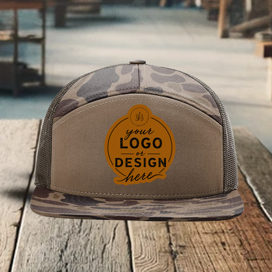 CUSTOM LOGO | Camo Richardson 168 Seven-Panel Hat with Laser Engraved Leather Patch