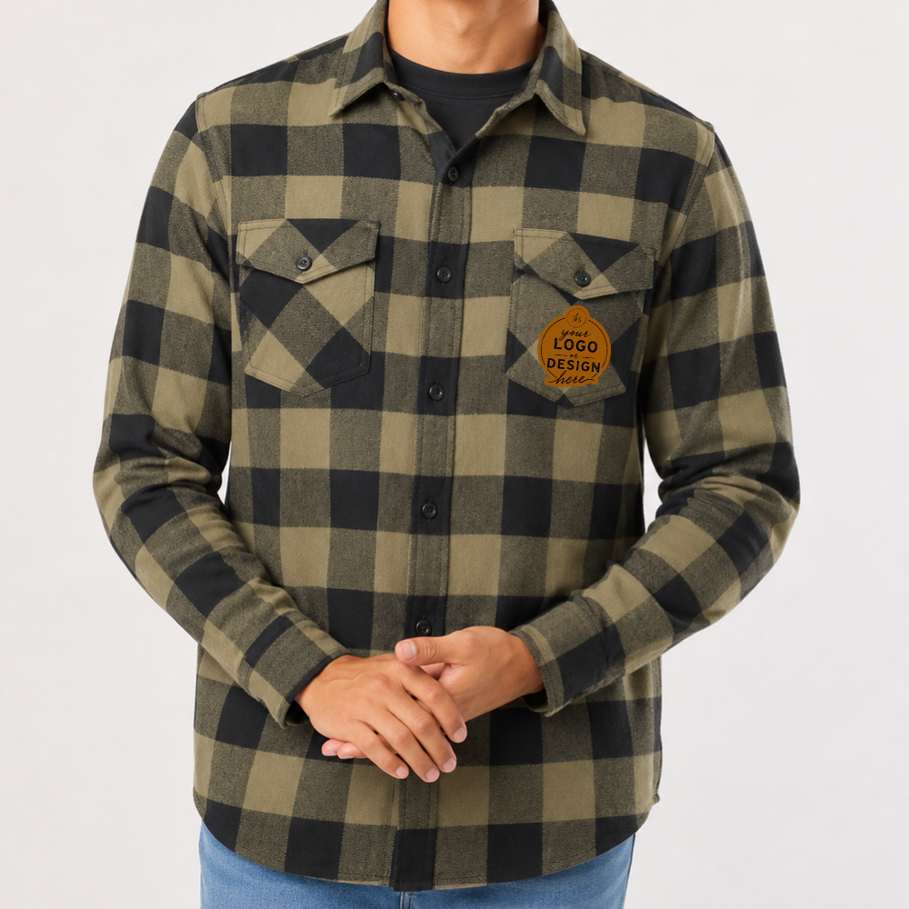 CUSTOM LOGO | Unisex Flannel Shirt with Laser Engraved Leather Patch