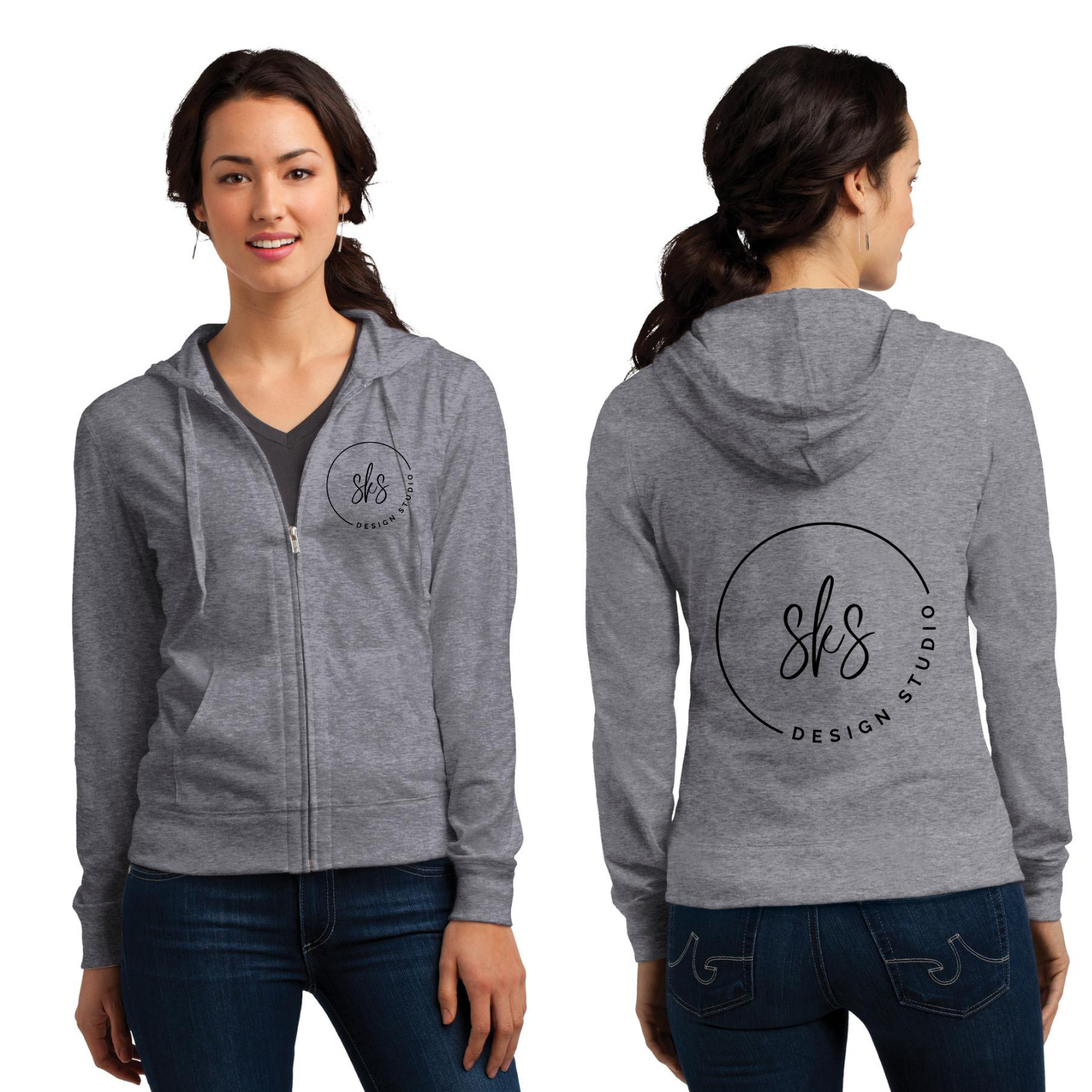 CUSTOM LOGO | Women's Fitted Jersey Full-Zip Hoodie [DISTRICT]