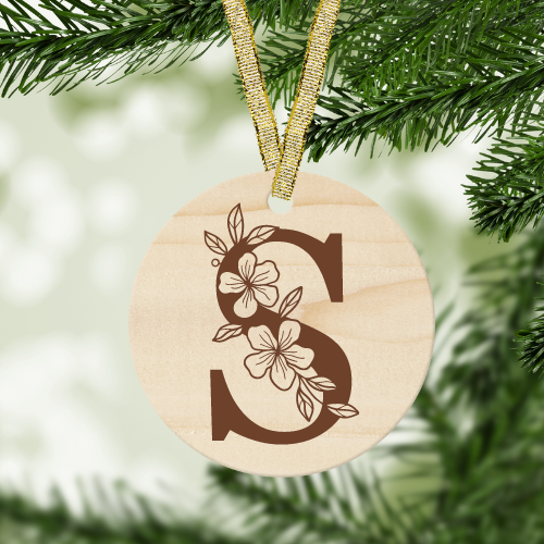 Floral Monogram | ENGRAVED | Christmas Ornament