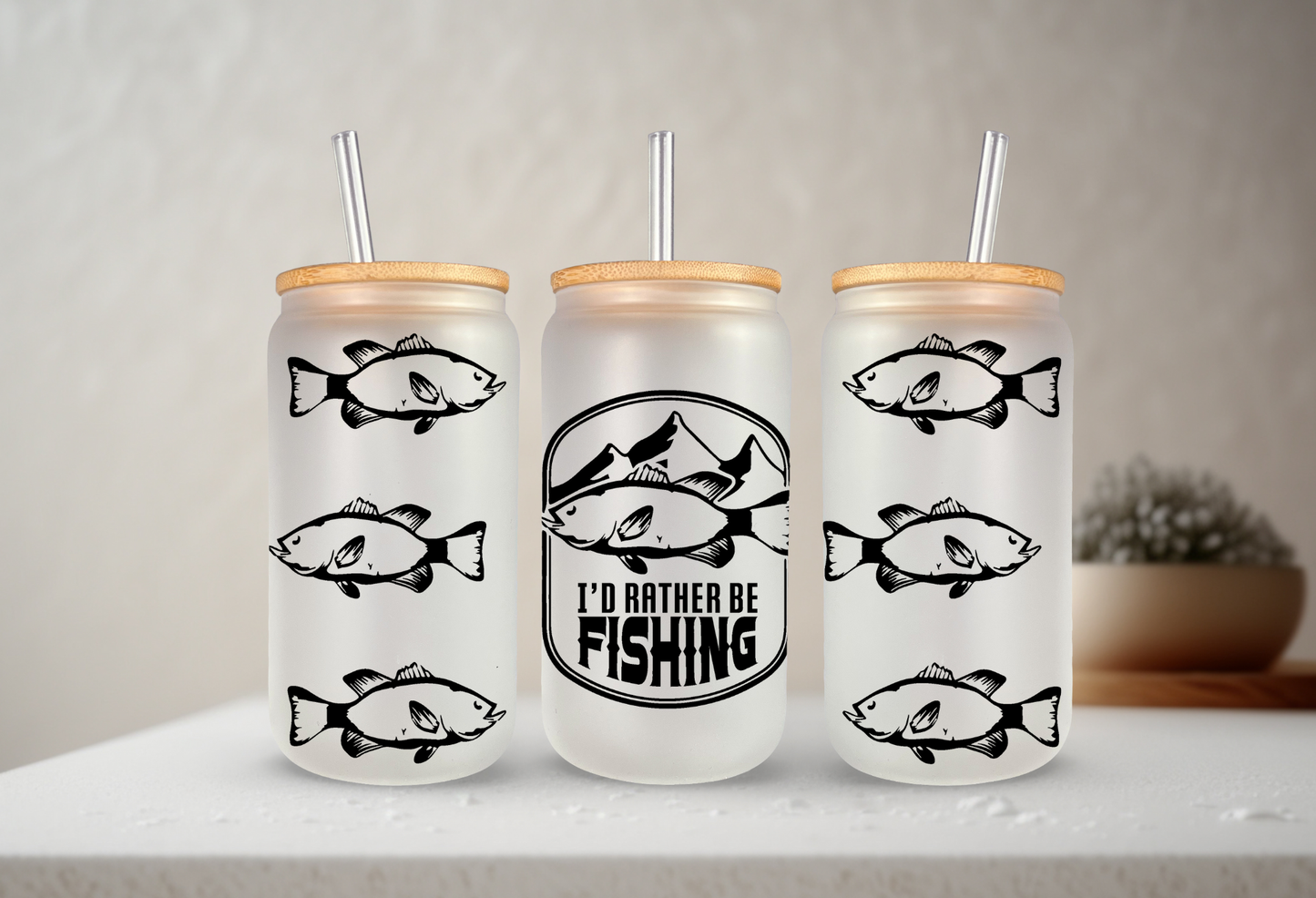 I'd Rather Be Fishing | VINYL | 20 oz Libbey Can Glass with Bamboo Lid & Straw