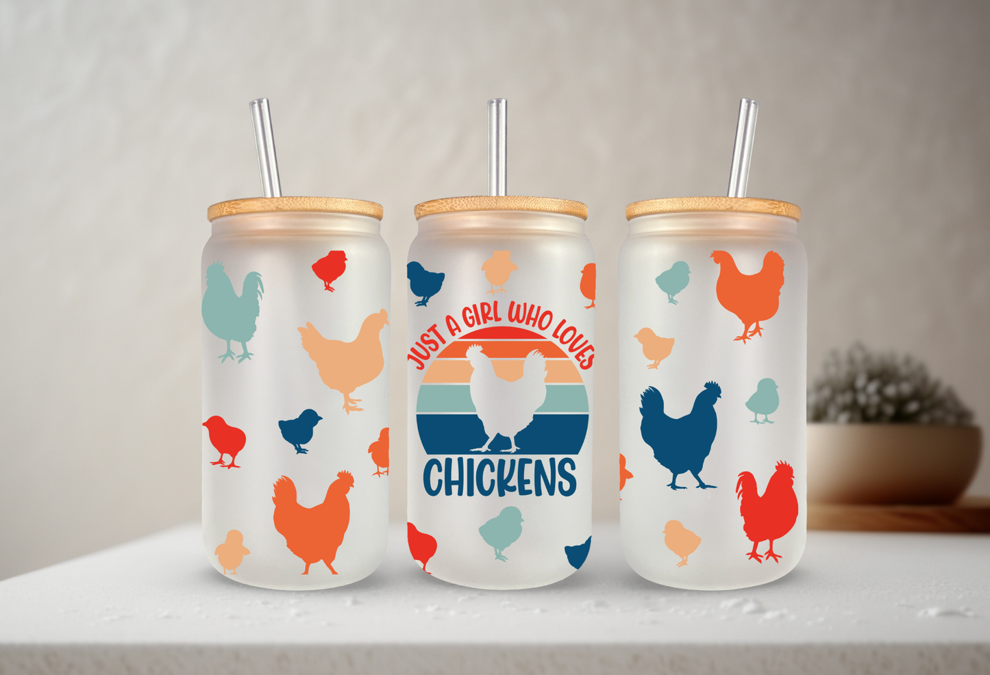 Just A Girl Who Loves Chickens | VINYL | 20 oz Libbey Can Glass with Bamboo Lid & Straw