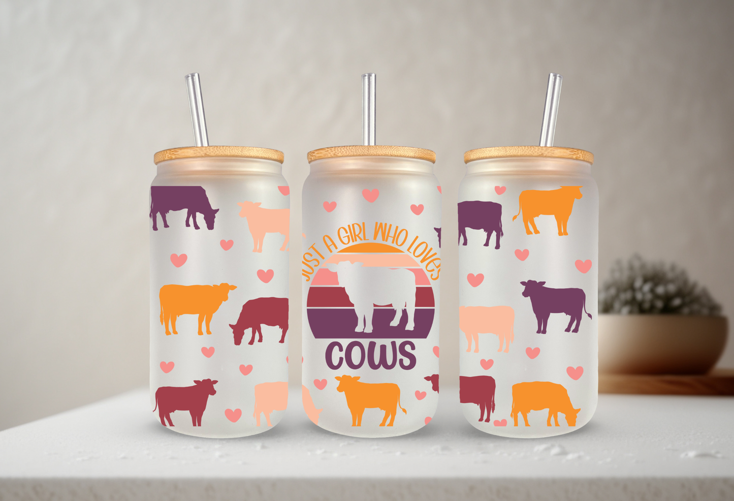 Just A Girl Who Loves Cows | VINYL | 20 oz Libbey Can Glass with Bamboo Lid & Straw