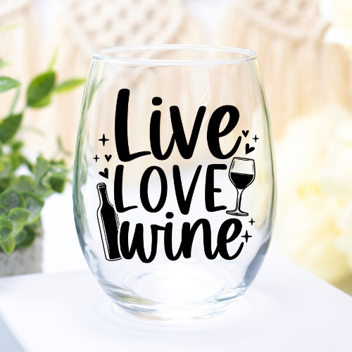 Love Love Wine | VINYL | 12oz Stemless Wine Glass