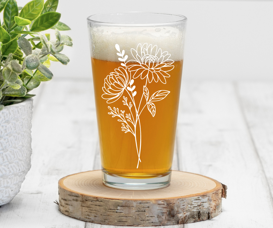 Flowers | Birth Flowers | ENGRAVED | 16 oz Pint Glass