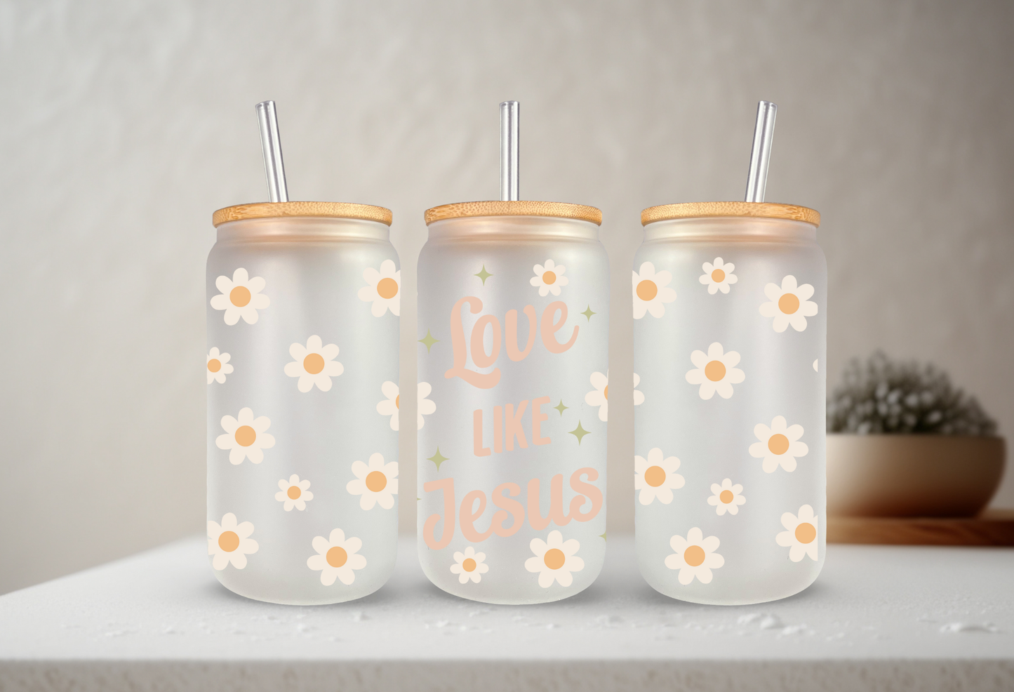 Love Like Jesus | VINYL | 20 oz Libbey Can Glass with Bamboo Lid & Straw