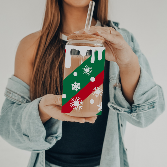 Christmas | UVDTF | 20 oz Libbey Can Glass with Bamboo Lid & Straw