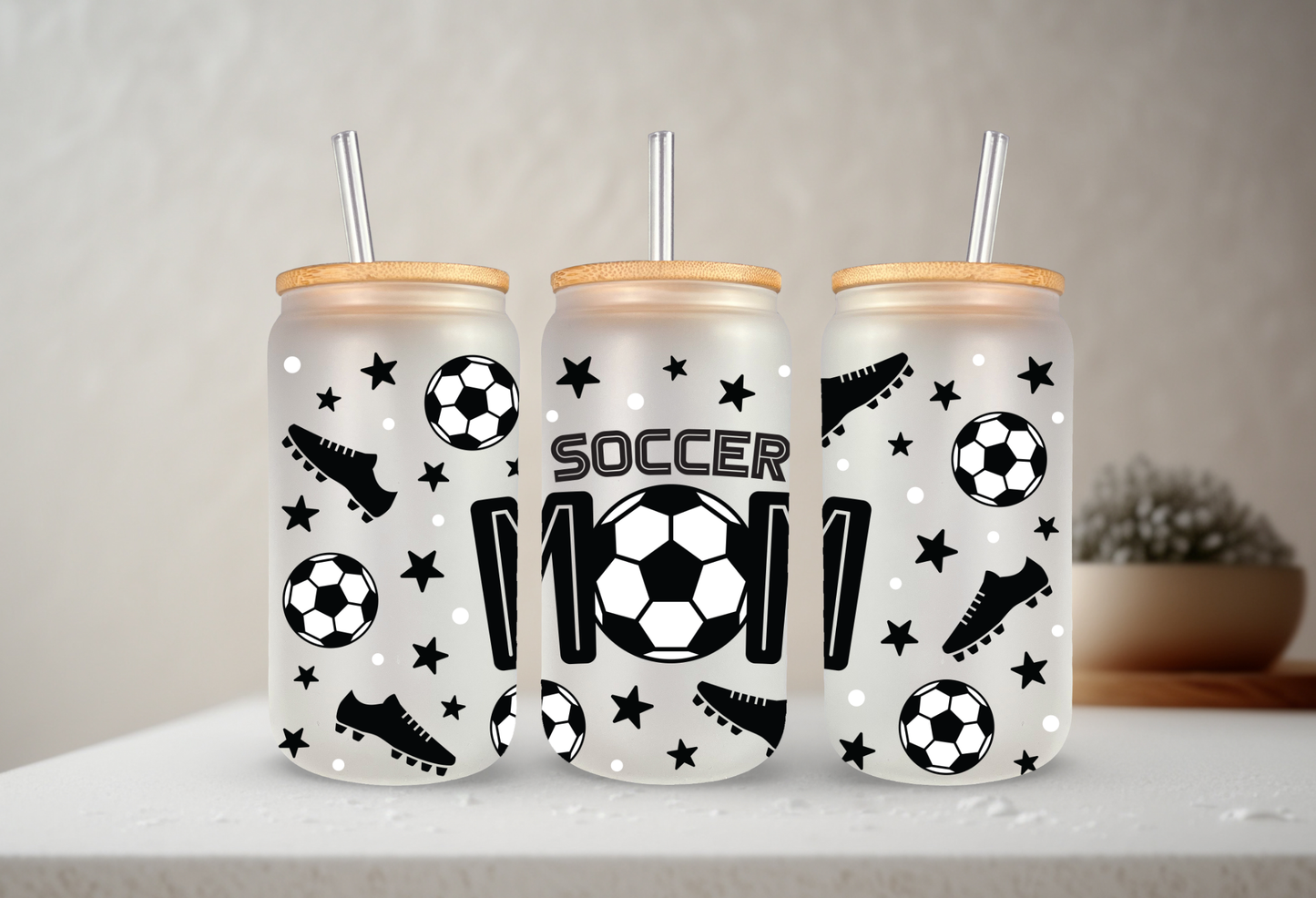 Soccer Mom | VINYL | 20 oz Libbey Can Glass with Bamboo Lid & Straw