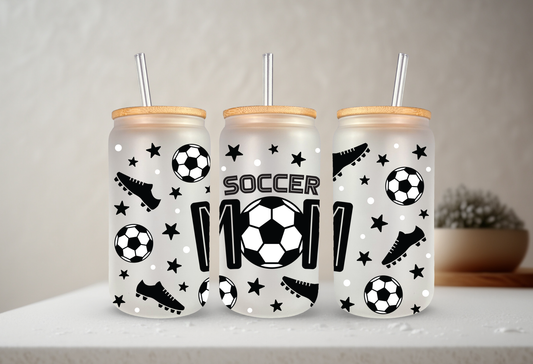 Soccer Mom | VINYL | 20 oz Libbey Can Glass with Bamboo Lid & Straw