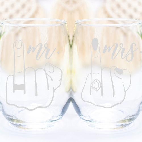 Mr. & Mrs. | ENGRAVED | 12oz Stemless Wine Glass