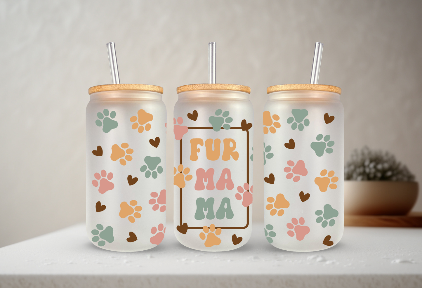 Fur Mama | VINYL | 20 oz Libbey Can Glass with Bamboo Lid & Straw