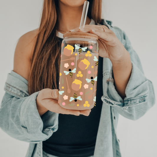 Sweet Like Honey | UVDTF | 20 oz Libbey Can Glass with Bamboo Lid & Straw