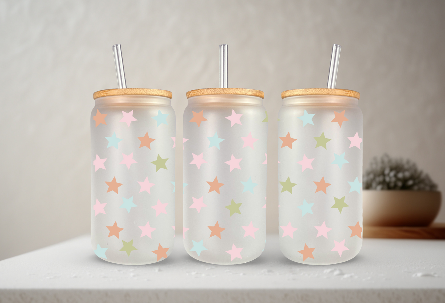 Boho Stars | VINYL | 20 oz Libbey Can Glass with Bamboo Lid & Straw