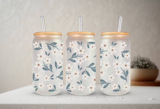 Summer Daisies | VINYL | 20 oz Libbey Can Glass with Bamboo Lid & Straw