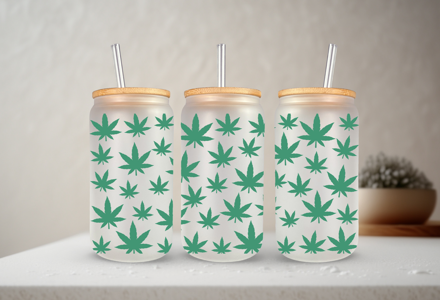 Weed | VINYL | 20 oz Libbey Can Glass with Bamboo Lid & Straw