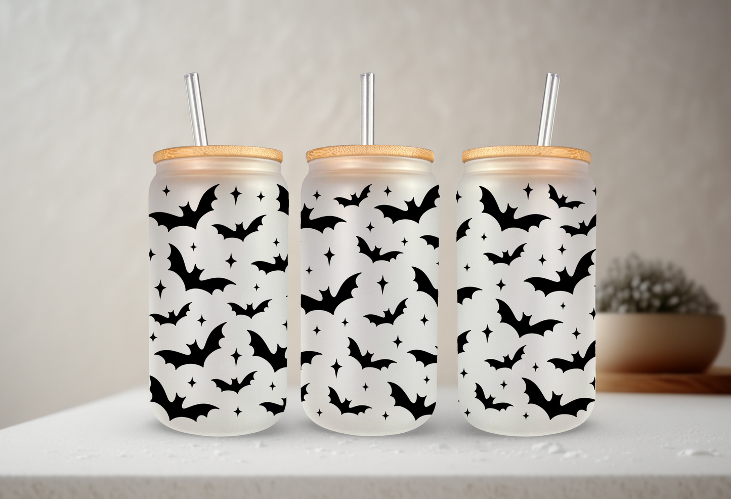 Bats | VINYL | 20 oz Libbey Can Glass with Bamboo Lid & Straw