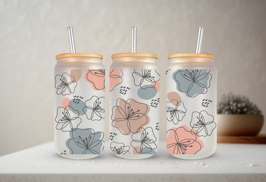 Boho Floral | VINYL | 20 oz Libbey Can Glass with Bamboo Lid & Straw