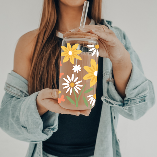 Summer Meadow | UVDTF | 20 oz Libbey Can Glass with Bamboo Lid & Straw