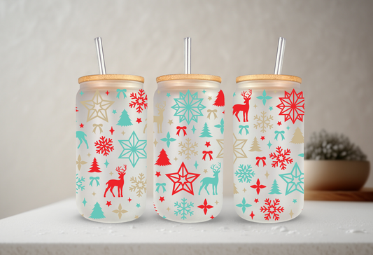 Geometric Christmas | VINYL | 20 oz Libbey Can Glass with Bamboo Lid & Straw