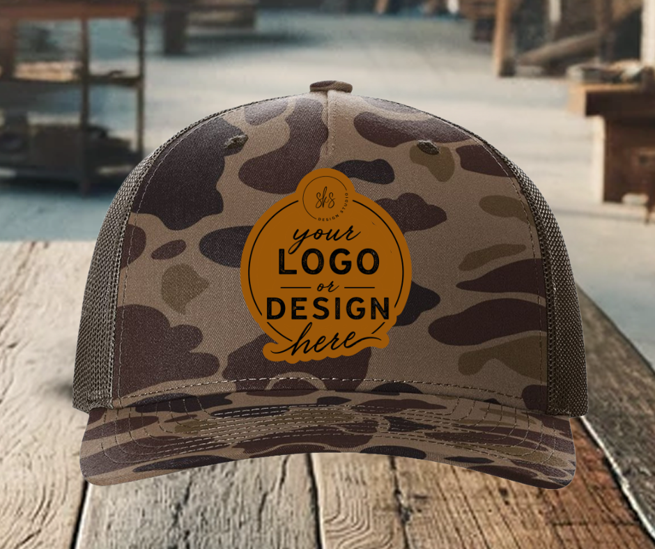 CUSTOM LOGO | Camo Richardson 112 Hat with Laser Engraved Leather Patch