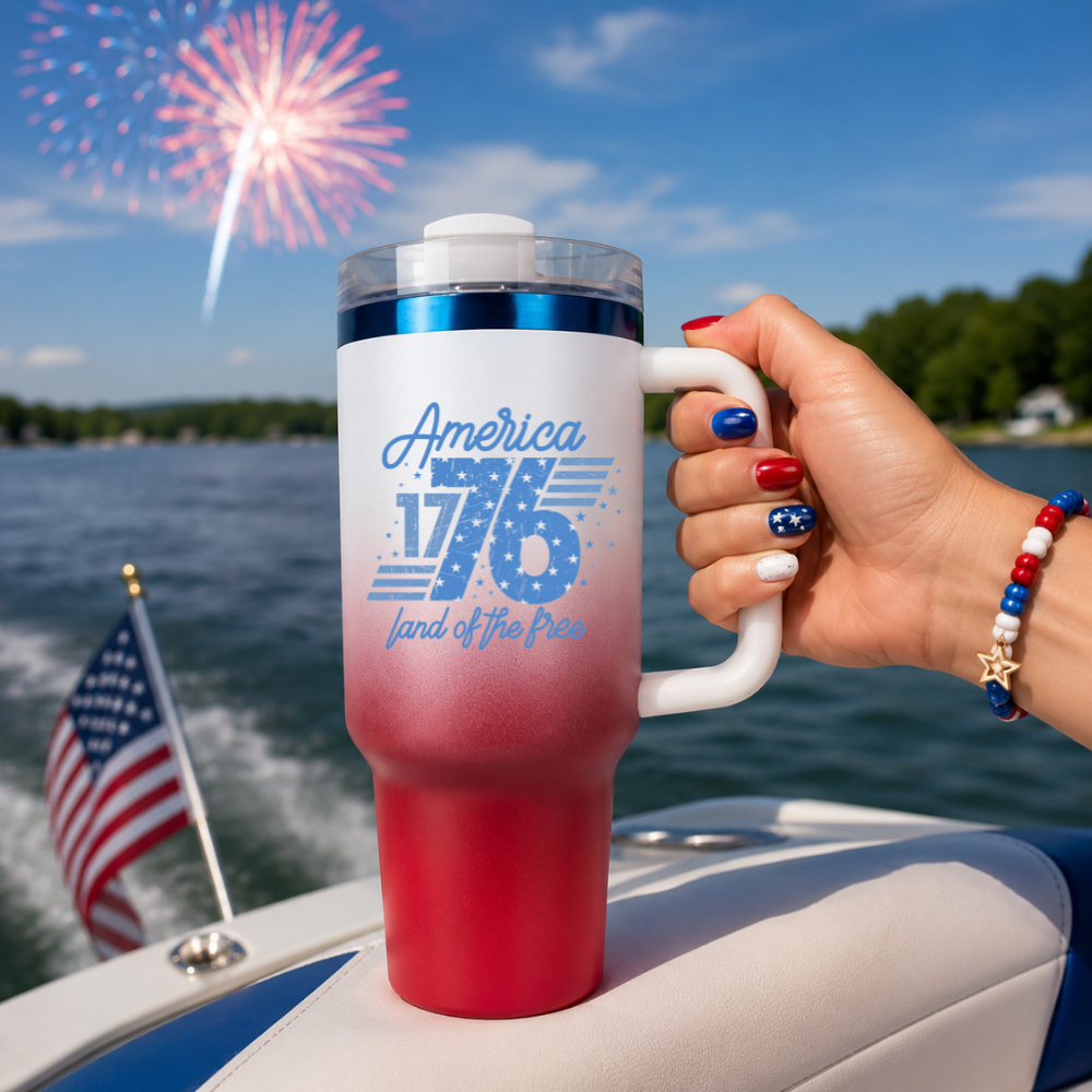 America Land of the Free | ENGRAVED | 40oz Red White & Blue Stainless Steel Tumbler