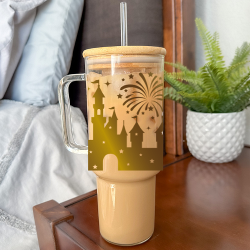 Magical Castle | VINYL | 40 oz Clear Glass Tumbler with Bamboo Lid & Straw