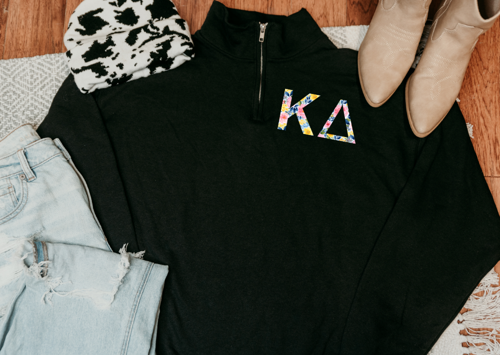 Floral Sorority - Greek Letters | Unisex Quarter-Zip Sweatshirt