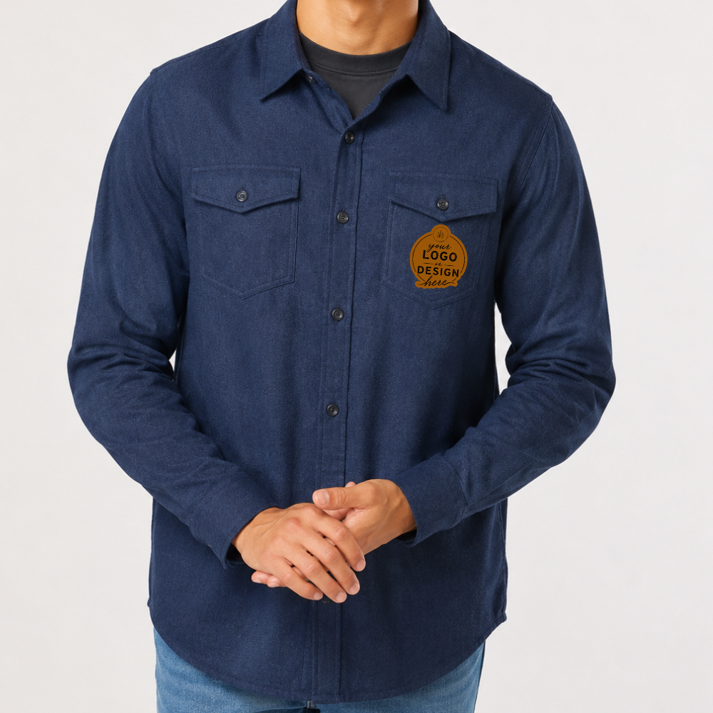 CUSTOM LOGO | Unisex Flannel Shirt with Laser Engraved Leather Patch