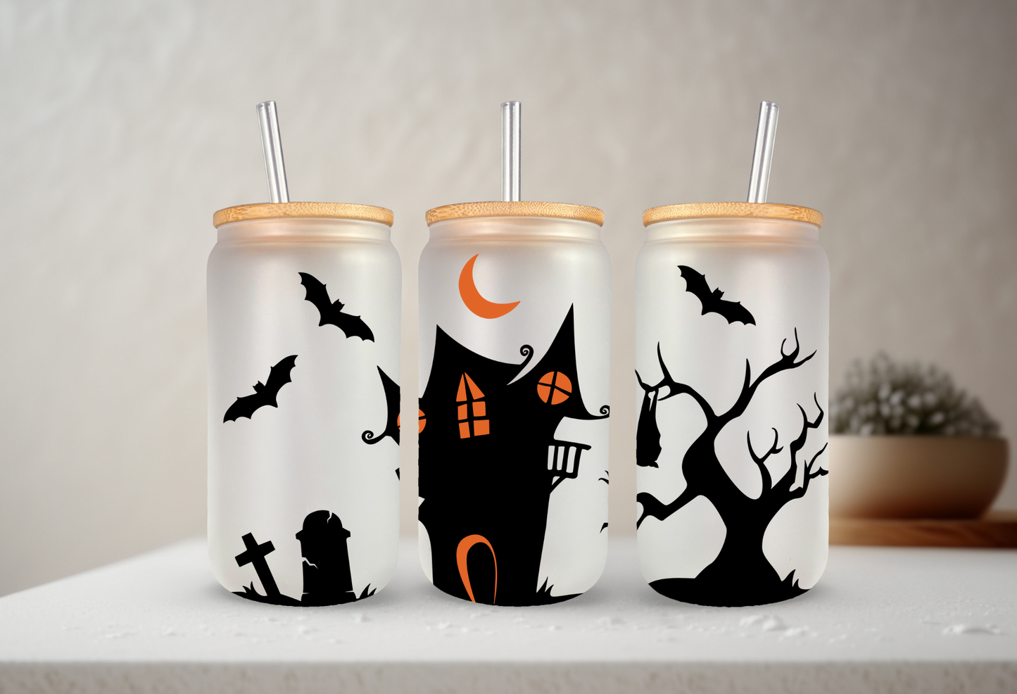 Haunted House | VINYL | 20 oz Libbey Can Glass with Bamboo Lid & Straw