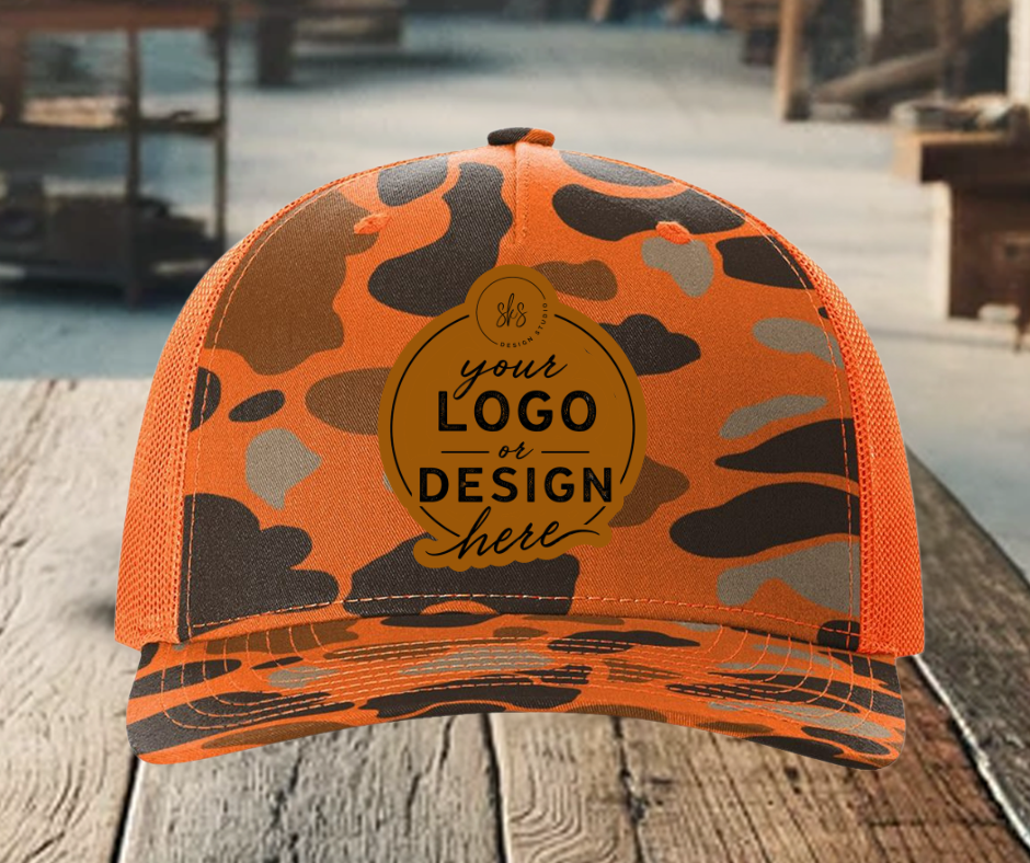 CUSTOM LOGO | Camo Richardson 112 Hat with Laser Engraved Leather Patch