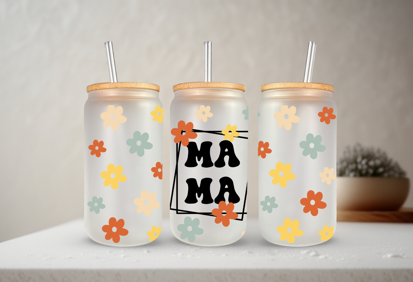 Floral Mama | VINYL | 20 oz Libbey Can Glass with Bamboo Lid & Straw