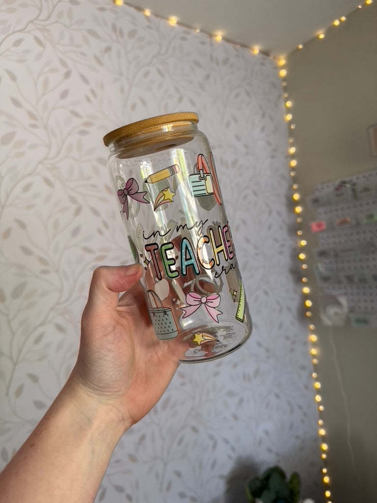 In My Teacher Era | UVDTF | 20 oz Libbey Can Glass with Bamboo Lid & Straw