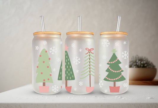 Pastel Christmas Trees | VINYL | 20 oz Libbey Can Glass with Bamboo Lid & Straw