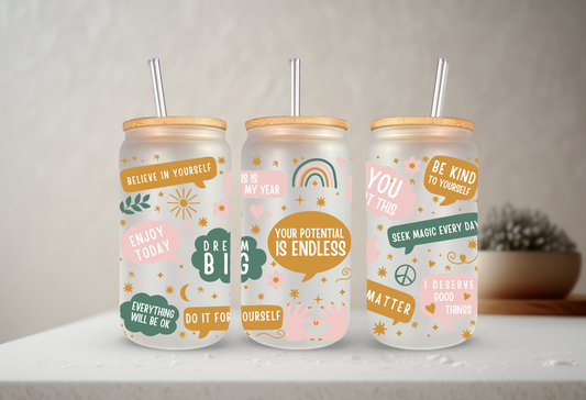 Self Love Notes | VINYL | 20 oz Libbey Can Glass with Bamboo Lid & Straw