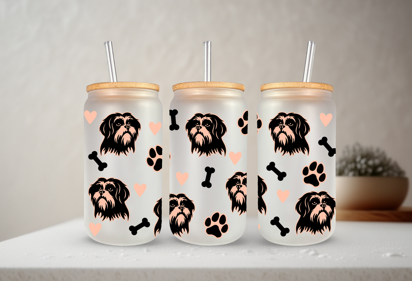 Shihtzu | VINYL | 20 oz Libbey Can Glass with Bamboo Lid & Straw