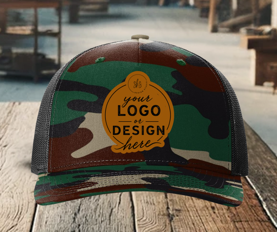 CUSTOM LOGO | Camo Richardson 112 Hat with Laser Engraved Leather Patch