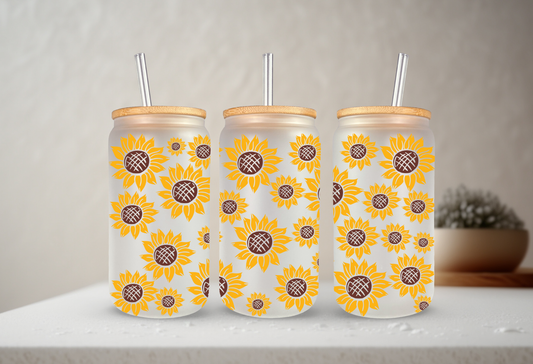 Sunflowers | VINYL | 20 oz Libbey Can Glass with Bamboo Lid & Straw