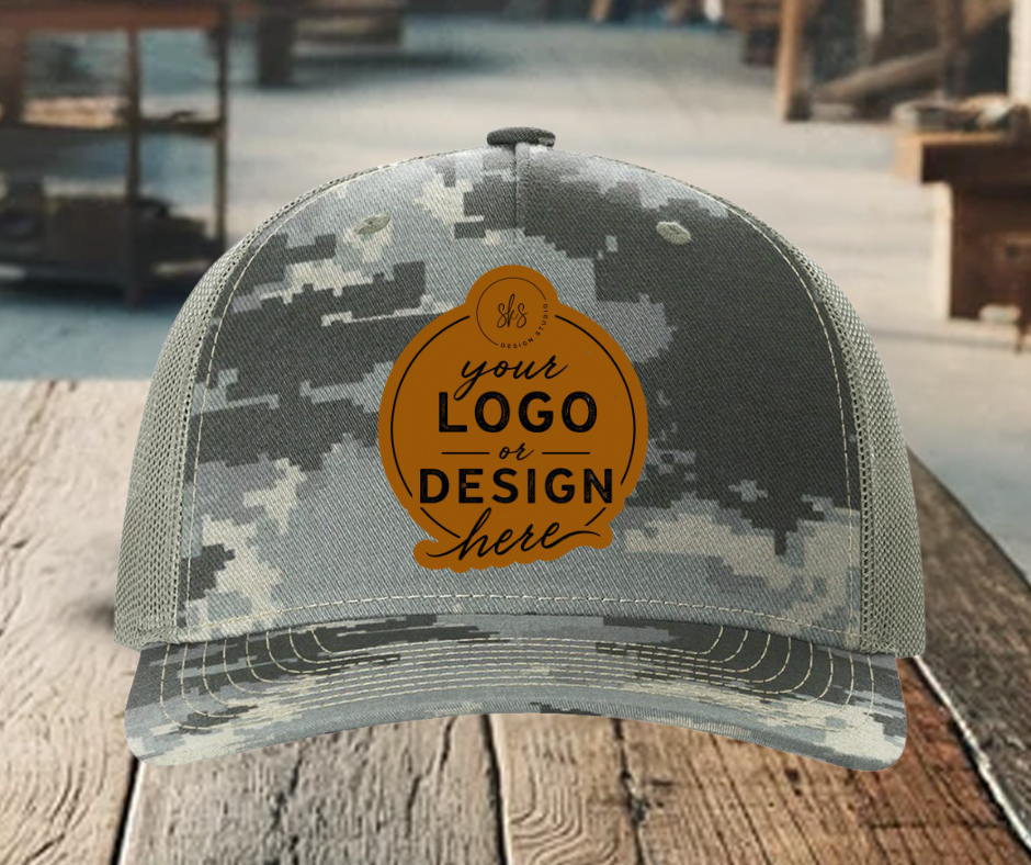 CUSTOM LOGO | Camo Richardson 112 Hat with Laser Engraved Leather Patch