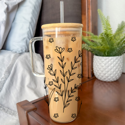 Wildflowers | VINYL | 40 oz Clear Glass Tumbler with Bamboo Lid & Straw