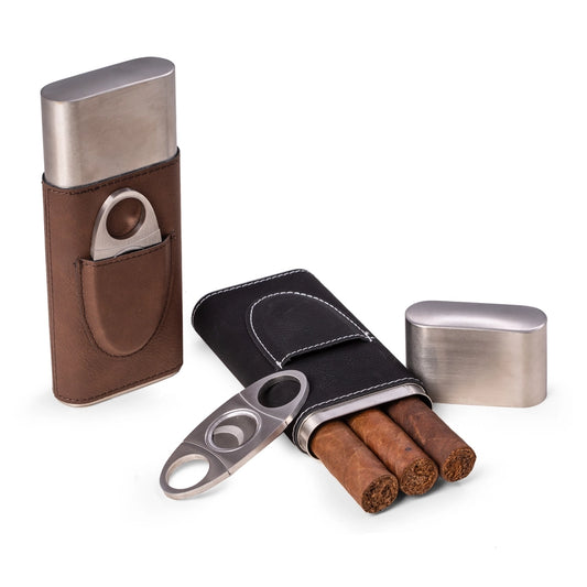 Harrison Leather and Steel Cigar Case with Cutter